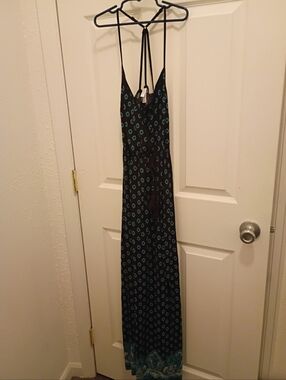 Xhilaration Black and Blue Geometric Maxi Dress